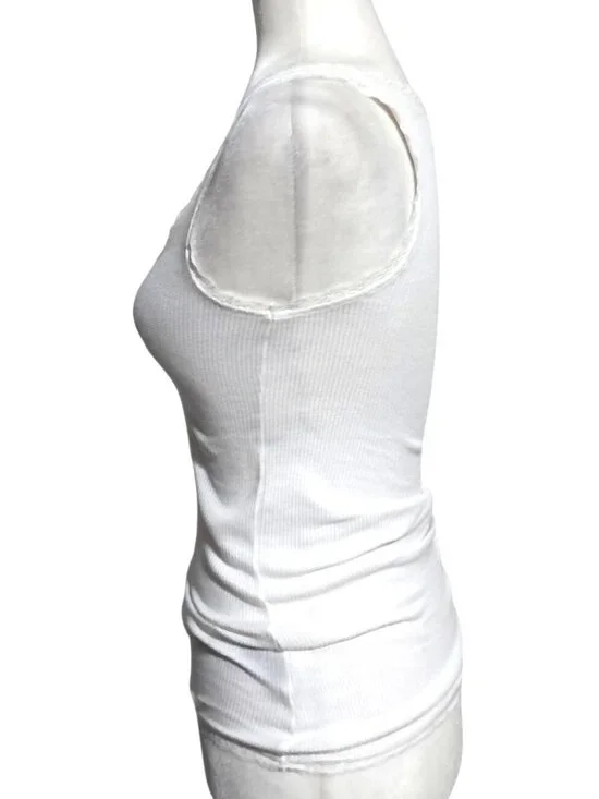 Aeropostale Henley Tank Top Lace Trim with Rhinestones Womens Size S White Waffl - Picture 6 of 10